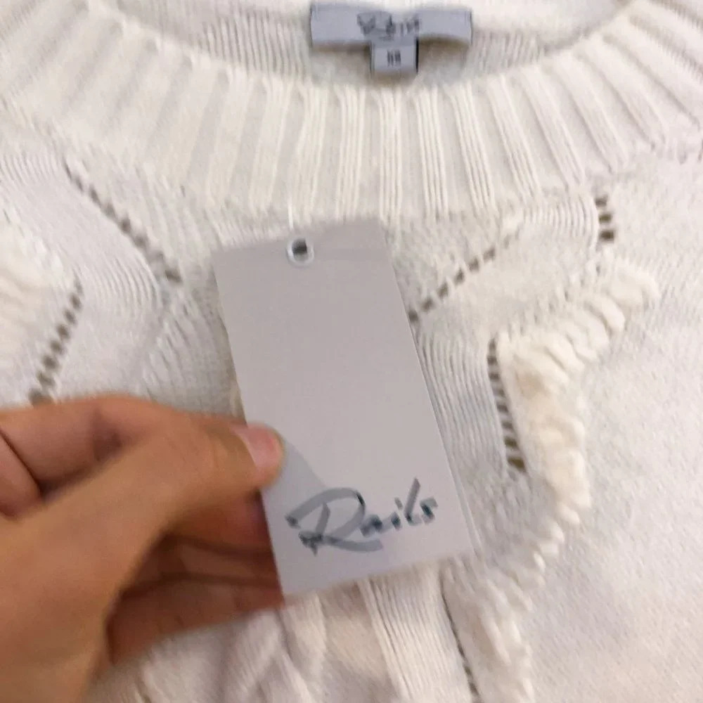NEW Rails Francis Knit Lace Crew Neck Wool Cashmere Sweater in Ivory Women's XS - Picture 3 of 6